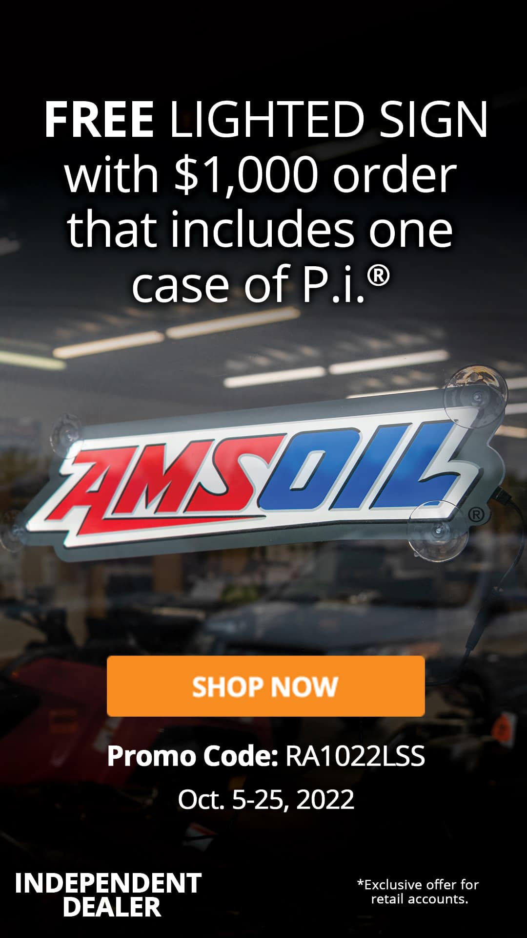 Free AMSOIL lighted sign with $1000 order