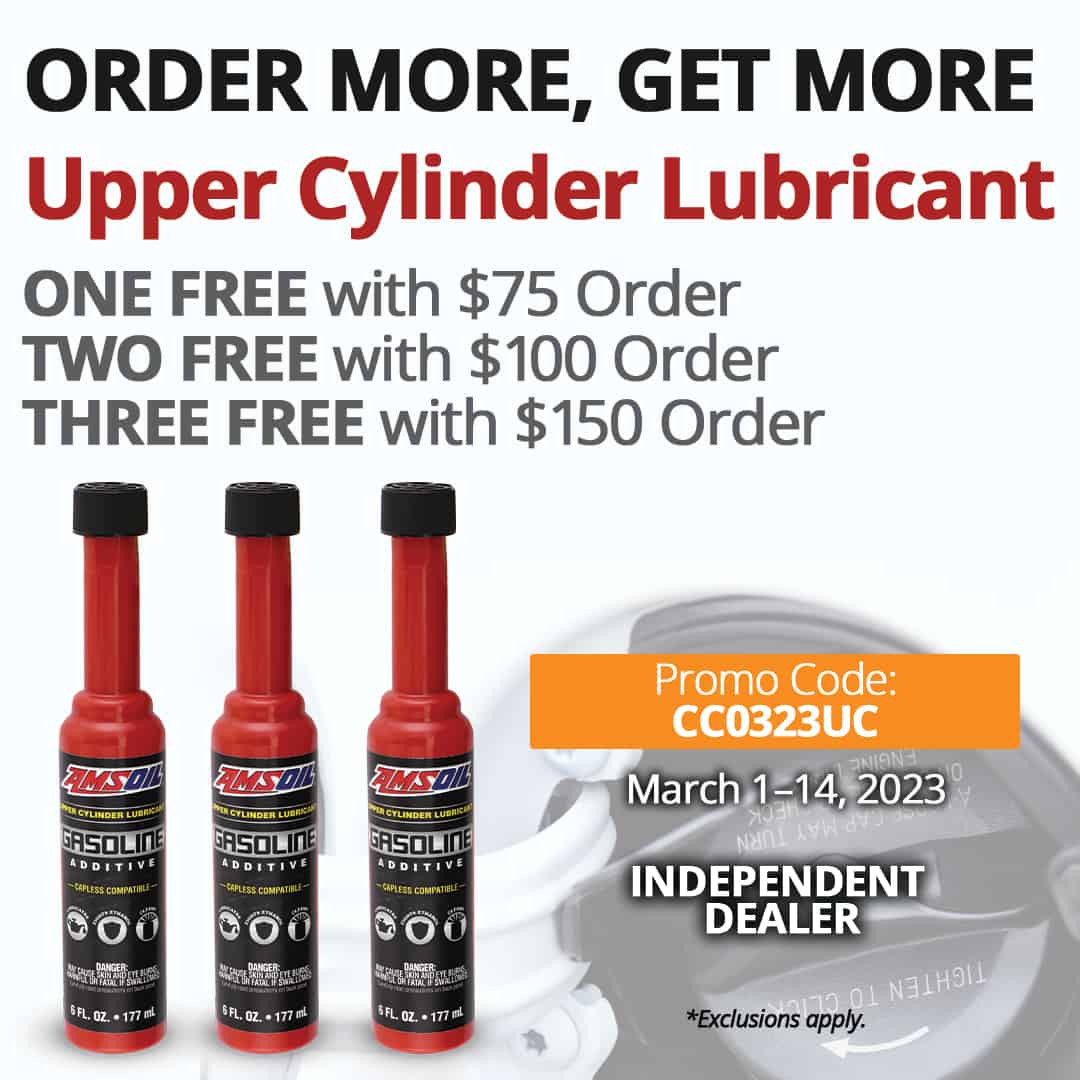 One free bottle of Upper Cylinder Lubricant with $75 order, two free with $100 order or three free with $150 order